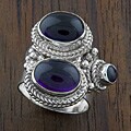 Sterling Silver Amethyst Triple Stone Ring (India)
