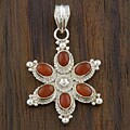 Sterling Silver Carnelian Agate 'Starburst' Pendant (India)