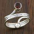Sterling Silver Bead and Garnet Swirl Ring (India)