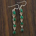 Silver Malachite Long Dangle Earrings (India)