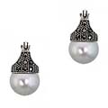 Sterling Silver Marcasite and Grey Faux Pearl Earrings