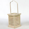 Square Wood Slat Cream Candle Lantern