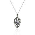 Sterling Silver Marcasite and Amethyst Shield Necklace