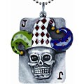 Pewter Joker Skull Dog Tag Pendant Necklace