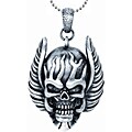 Pewter Flaming Skull with Wings Necklace