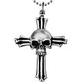 Pewter Cross and Skull Pendant Necklace