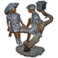 Bronze Boy and Girl On Tree Post Box Statue