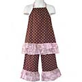 AnnLoren Girl's Pink Dot and Toile Halter 2-piece Pants Set
