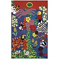 Hand-hooked Jungle Vibrant Wool Rug (5' x 8')