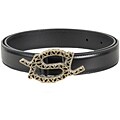 YSL Women's Black Leather Logo Buckle Skinny Belt