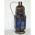 Blue/ Clear Glass and Metal Lantern (Set of 4)