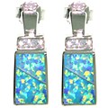 Sterling Silver Created Opal and CZ Rectangle Earrings
