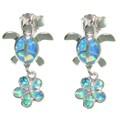Sterling Silver Created Opal Turtle Flower Earrings