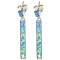 Sterling Silver Created Opal Stick Dangle Earrings