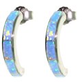 Sterling Silver Created Opal Half Moon Earrings