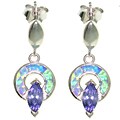 Sterling Silver Opal Circle with Purple CZ Earrings