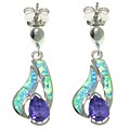 Sterling Silver Created Opal and Purple CZ Earrings