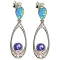 Sterling Silver Created Opal and Purple CZ Earrings