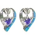 Sterling Silver Created Opal and CZ Heart Earrings