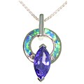 Sterling Silver Created Opal Circle CZ Necklace