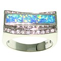 Sterling Silver Opal and CZ Flat Design Ring