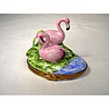 Limoges Hand-painted Pink Flamingos Keepsake Box