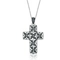 Sterling Silver Marcasite Flower Cross Necklace