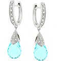 14k Gold Blue Topaz and 1/10ct TDW Diamond Drop Earrings