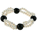 Maddy Emerson White Pearl and Black Agate Bracelet (5-6 mm)