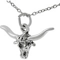 Sterling Silver Bull Head with Horns Necklace