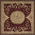 Hand-tufted Burgundy/ Beige Wool Rug (7' Square)