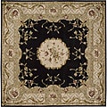 Hand-carved Black/ Gold Wool Rug (7' Square)