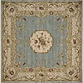 Hand-carved Turquoise/ Gold Wool Rug (7' Square)
