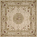 Hand-carved Beige/ Pink Wool Rug (7' Square)