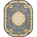 Hand-carved Light Blue/ Beige Wool Rug (7'3 x 9'3 Oval)