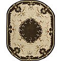 Hand-carved Beige/ Brown Wool Rug (7'3 x 9'3 Oval)