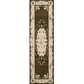 Hand-carved Brown/ Beige Wool Rug (2' x 7'6)