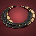 Black and Wood-tone Flat Beaded Necklace