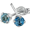 10K White Gold Round-cut Blue Topaz Stud Earring