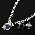 Silvertone Purple Square Necklace and Earrings Set