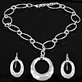Silvertone Oval Necklace and Earrings Set