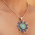 Sterling Silver Opal and Sodalite 'Blue Sun' Necklace (Peru)