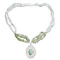 Sterling Silver Aquamarine and Aventurine Necklace (India)