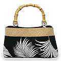 Handmade 'Black Ferns' Cotton and Rattan Handbag (Thailand)