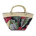 'Hibiscus Fan' Handmade Cotton and Rattan Handbag (Thailand)