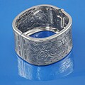 Wide Silvertone Engraved Hinged Bangle Bracelet