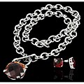Silvertone Red Square Necklace and Earrings Set