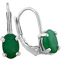 14k White Gold Oval Emerald Leverback Earrings