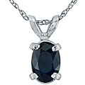 14k White Gold Oval Blue Sapphire Necklace