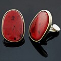 Goldtone Red Oval Button Clip-on Earrings